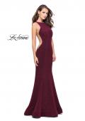 Picture of: Long Form Fitting Jersey Prom Dress with Flare Skirt in Fuchsia, Style: 25421, Detail Picture 2