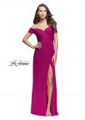 Picture of: Off the Shoulder Prom Dress with Wrap Side Leg Slit in Fuchsia, Style: 25955, Detail Picture 2