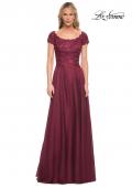 Picture of: Short Sleeve Chiffon Dress with Lace Bodice in Garnet, Style: 26550, Main Picture