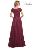Picture of: Short Sleeve Chiffon Dress with Lace Bodice in Garnet, Style: 26550, Back Picture