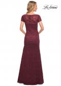 Picture of: Floor Length Lace Gown with Short Sleeves in Garnet, Style: 26875, Back Picture