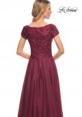 Picture of: Short Sleeve Chiffon Dress with Lace Bodice in Garnet, Style: 26550, Detail Picture 2
