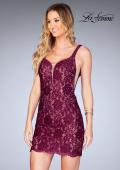 Picture of: Deep V Short Lace Dress with Illusion Sheet Sides in Garnet, Style: 25025, Main Picture