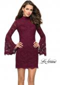 Picture of: Lace Bell Sleeve Homecoming Dress with High Neckline in Garnet, Style: 26668, Main Picture