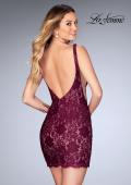 Picture of: Deep V Short Lace Dress with Illusion Sheet Sides in Garnet, Style: 25025, Back Picture
