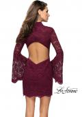 Picture of: Lace Bell Sleeve Homecoming Dress with High Neckline in Garnet, Style: 26668, Back Picture