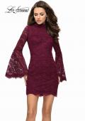 Picture of: Lace Bell Sleeve Homecoming Dress with High Neckline in Garnet, Style: 26668, Detail Picture 2