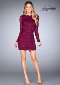Picture of: Long Sleeve Short Lace Dress with Open Strappy Back in Garnet, Style: 25134, Detail Picture 3