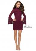 Picture of: Lace Bell Sleeve Homecoming Dress with High Neckline in Garnet, Style: 26668, Detail Picture 4