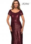 Picture of: Long Sequin Evening Dress with Cap Sleeves in Garnet, Style: 27916, Detail Picture 6