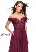 Picture of: Chiffon Prom Dress with Off the Shoulder Lace Top in Garnet, Style: 25129, Main Picture