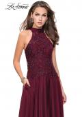 Picture of: Long A line Chiffon Dress with High Neck Lace Up Top in Garnet, Style: 25355, Main Picture