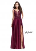 Picture of: Long Prom Dress with Beaded Lace Bodice and Open Back in Garnet, Style: 25645, Main Picture