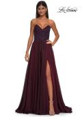 Picture of: Chiffon Gown with High Slit and Strapless Lace Top in Garnet, Style: 32804, Detail Picture 8