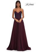 Picture of: Chiffon Gown with High Slit and Strapless Lace Top in Garnet, Style: 32804, Detail Picture 10