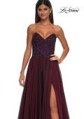 Picture of: Chiffon Gown with High Slit and Strapless Lace Top in Garnet, Style: 32804, Detail Picture 11