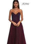 Picture of: Chiffon Gown with High Slit and Strapless Lace Top in Garnet, Style: 32804, Detail Picture 13