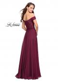 Picture of: Chiffon Prom Dress with Off the Shoulder Lace Top in Garnet, Style: 25129, Back Picture