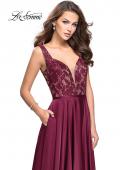 Picture of: Long A line Prom Dress with Lace Up Side Cut Outs in Garnet, Style: 25436, Detail Picture 1