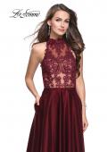 Picture of: Long Prom Dress with Satin A-line Skirt and Beading in Garnet, Style: 25617, Detail Picture 1