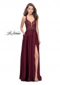 Picture of: Beaded and Embroidered Lace Prom Dress with Slit in Garnet, Style: 26124, Detail Picture 1