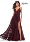 Picture of: Chiffon Prom Dress with Pleated Bodice and Pockets in Garnet, Style: 28611, Detail Picture 1