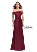 Picture of: Satin Off the Shoulder Dress with Trumpet Silhouette in Garnet, Style: 25579, Detail Picture 2