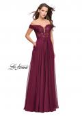 Picture of: Chiffon Prom Dress with Off the Shoulder Lace Top in Garnet, Style: 25129, Detail Picture 3