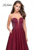 Picture of: Long Strapless Mikado Ball Gown with Beading in Garnet, Style: 26104, Detail Picture 4