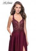 Picture of: Beaded and Embroidered Lace Prom Dress with Slit in Garnet, Style: 26124, Detail Picture 2