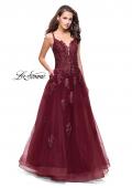 Picture of: Long Floral Lace Ball Gown with Tulle Skirt in Garnet, Style: 26236, Detail Picture 5