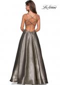 Picture of: Metallic A-Line Prom Gown with Criss Cross Strappy Back in Gold Black, Style: 27532, Back Picture