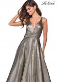 Picture of: Metallic A-Line Prom Gown with Criss Cross Strappy Back in Gold Black, Style: 27532, Detail Picture 1