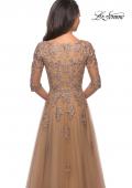 Picture of: A-line Gold Evening Gown with V Neckline in Gold, Detail Picture 2