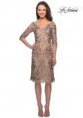 Picture of: Short Lace Dress with V Neck and 3/4 Sleeves in Gold Nude, Style: 26871, Main Picture