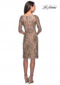 Picture of: Short Lace Dress with V Neck and 3/4 Sleeves in Gold Nude, Style: 26871, Back Picture