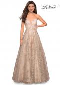 Picture of: Strapless A-Line Embroidered Prom Dress in Gold/Nude, Style: 27640, Main Picture
