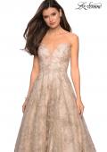 Picture of: Strapless A-Line Embroidered Prom Dress in Gold/Nude, Style: 27640, Detail Picture 2