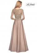 Picture of: Floor Length Satin Dress with Lace Detail and Pockets in Gold Olive, Style: 27235, Detail Picture 3