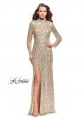 Picture of: Long Sleeve Sequin High Neck Prom Dress with Slit in Gold, Style: 26263, Main Picture