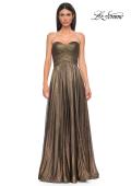 Picture of: Textured Chiffon Flowy Strapless Evening Dress in Gold , Style 32382, Detail Picture 8