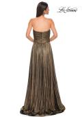 Picture of: Textured Chiffon Flowy Strapless Evening Dress in Gold , Style 32382, Detail Picture 9