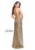 Picture of: Long Sequin Halter Prom Dress with Strappy Back and Slit in Gold, Style: 25418, Back Picture