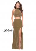 Picture of: Two Piece Jersey Prom Dress with Open Back and Leg Slit in Gold, Style: 25604, Detail Picture 1