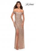 Picture of: Off the Shoulder Ruched Sequin Dress with Slit, Style: 29831, Detail Picture 2