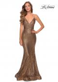 Picture of: Metallic Sequined Mermaid Dress with Lace Up Back in Gold, Style: 28469, Detail Picture 3