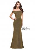 Picture of: Long Off the Shoulder Prom Dress with Flare Bottom in Gold, Style: 25444, Detail Picture 2