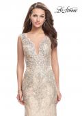 Picture of: Form Fitting Mermaid Lace Dress with Metallic Beading in Gold Nude, Style: 26125, Detail Picture 1