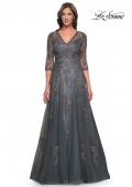 Picture of: Beautiful A-Line Tulle and Lace Dress with Sheer Sleeves in Gray, Style: 30201, Main Picture