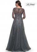 Picture of: Beautiful A-Line Tulle and Lace Dress with Sheer Sleeves in Gray, Style: 30201, Back Picture
